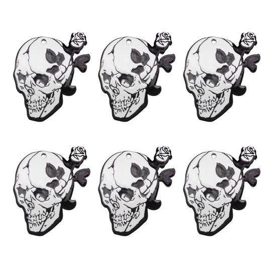 6PCS 40x33mm Dark Romantic Skull & Rose Charms Acrylic Halloween Theme Pendant for Necklace Bracelet Earrings Making Keychain Decoration