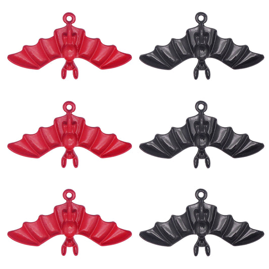 6PCS 22.5x41mm Red & Black Alloy Hanging Bat Charms Enamel Halloween Spooky Wing Pendant for Necklace Bracelet Earrings Making Keychain Decor