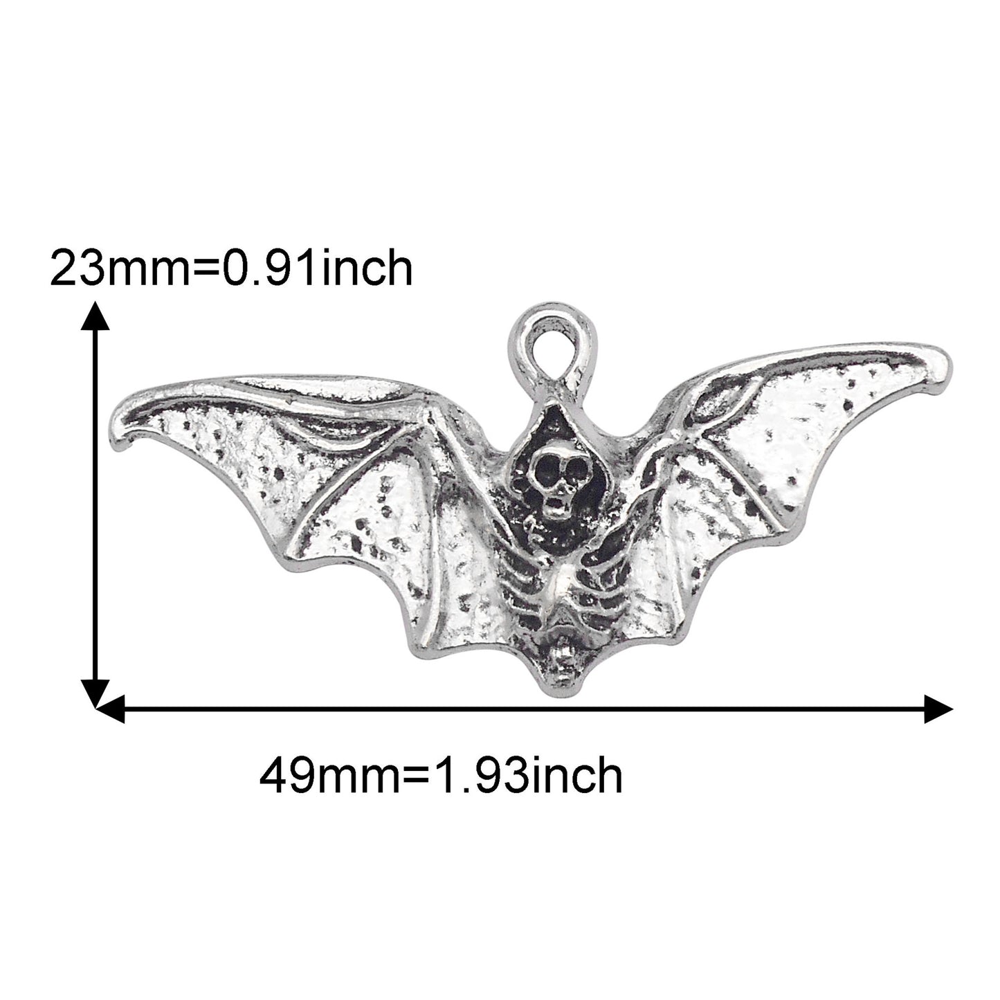 6PCS 23x49mm Antique Silver Skeleton Wing Charms Alloy The Reaper's Flight Pendant for Jewelry Necklace Bracelet Earrings Accessories Halloween Party Decoration Keychain Decor