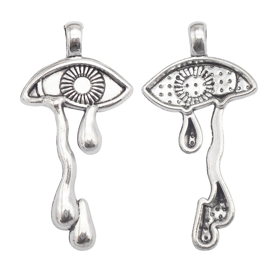 6PCS 47x23mm Retro Silver Tearful Eye Charms Alloy Weeping Baphomet Eye Pendant for Personalized Jewelry Making Earrings Necklace Accessories