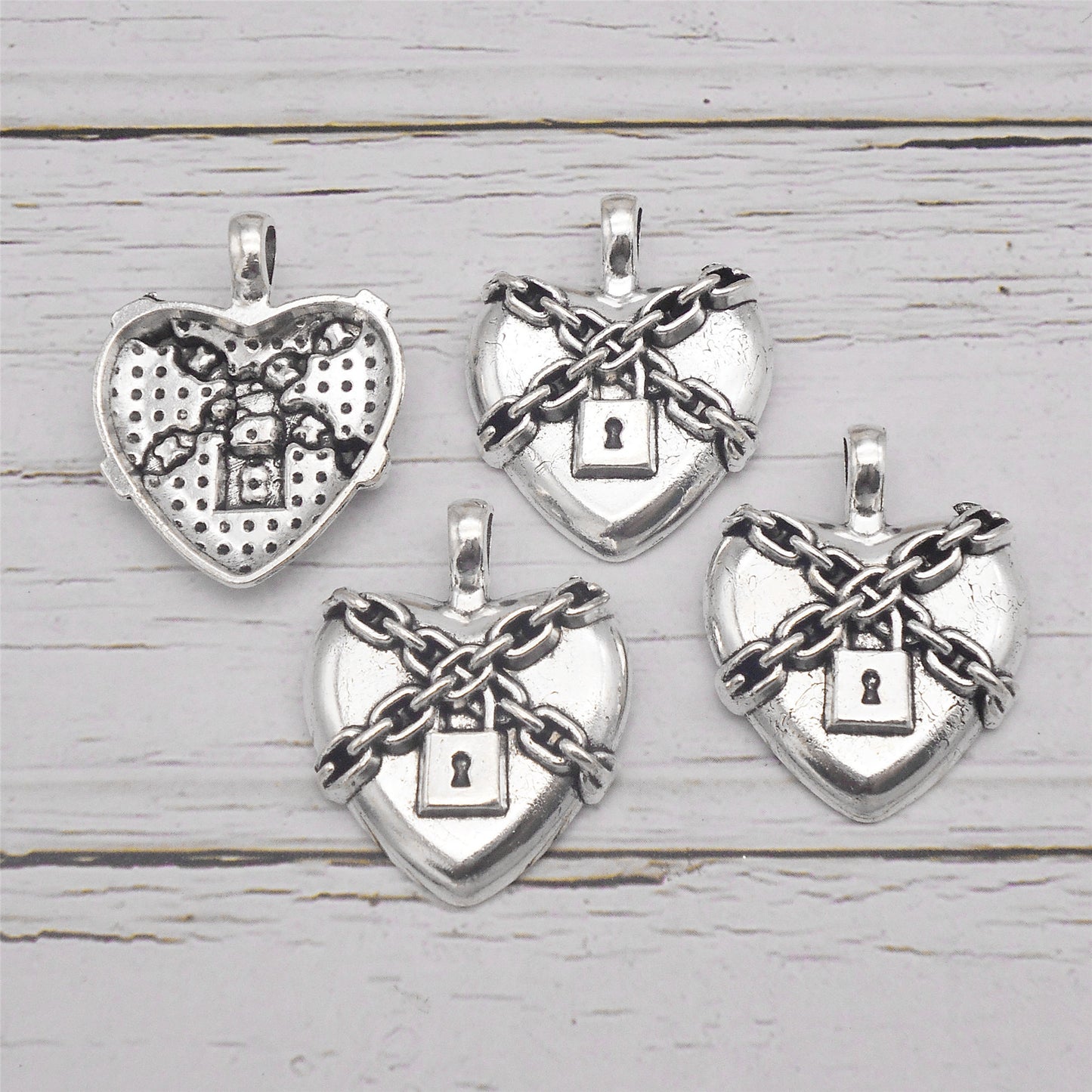 6PCS 33x26mm Retro Silver Steampunk Heart Lock Charms Dark Gothic Chain Encasing Heart & Padlock Pendant for DIY Jewelry Necklace Accessories Crafts Decor