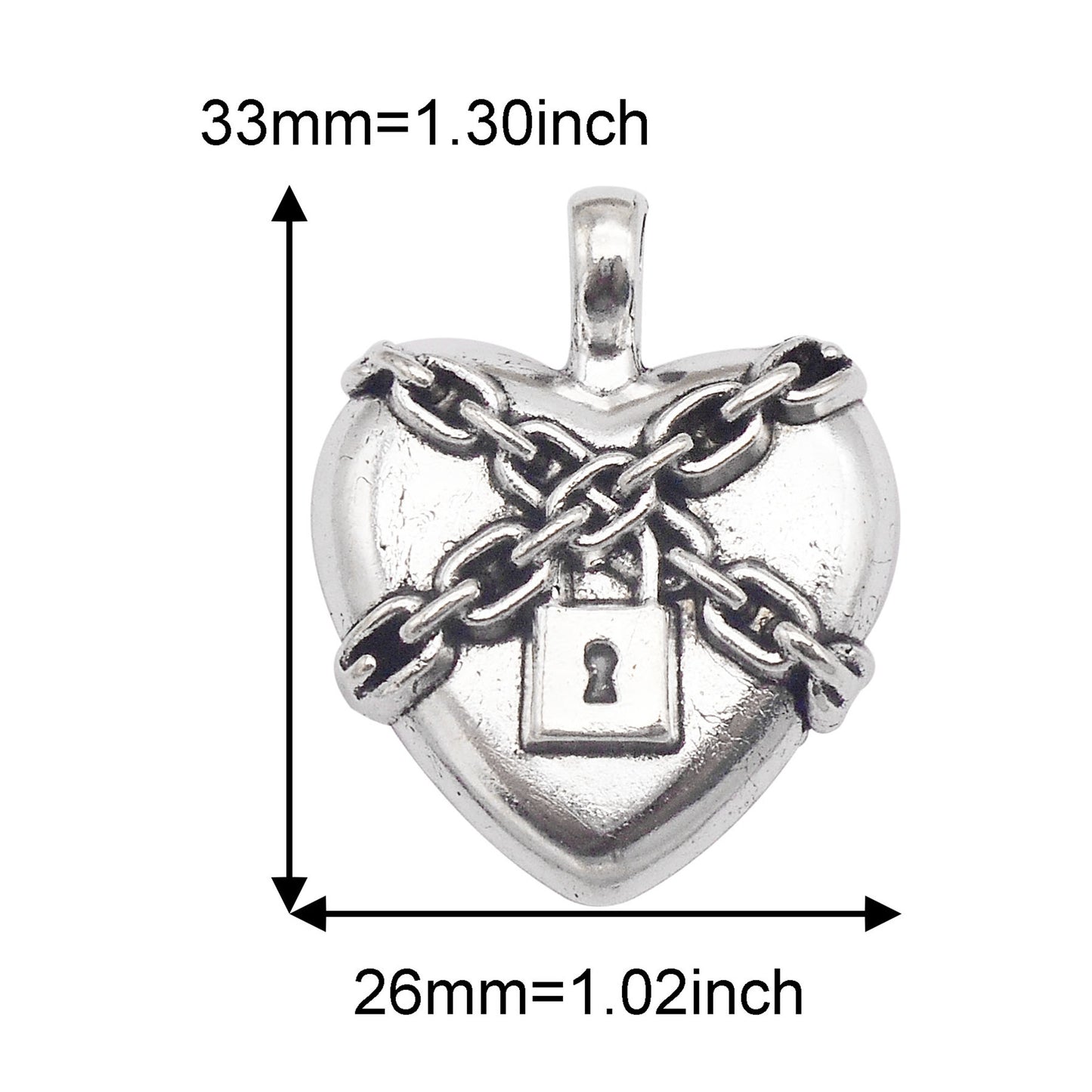 6PCS 33x26mm Retro Silver Steampunk Heart Lock Charms Dark Gothic Chain Encasing Heart & Padlock Pendant for DIY Jewelry Necklace Accessories Crafts Decor