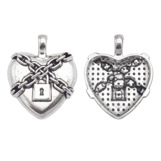 6PCS 33x26mm Retro Silver Steampunk Heart Lock Charms Dark Gothic Chain Encasing Heart & Padlock Pendant for DIY Jewelry Necklace Accessories Crafts Decor