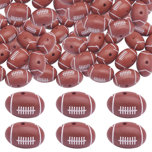 12Pcs 19x13mm Wood Rugby Shaped Loose Beads Wooden Oval American Football Shaped Spacer Beads for DIY Necklace Bracelet Accessories Crafts Keychain Decor