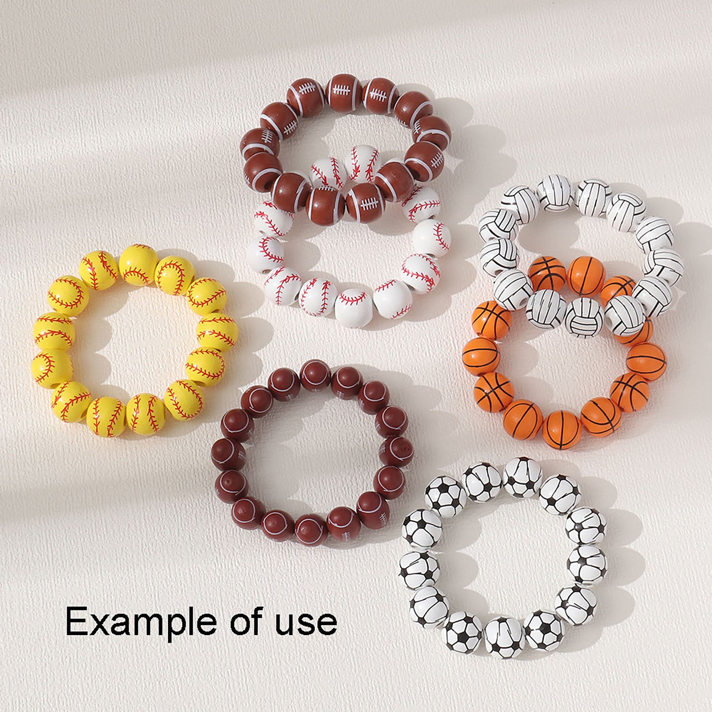 30PCS 16mm Random Styles Wood Ball Loose Beads Tiny Wooden Football Basket Baseball Pattern Spacer Beads for DIY Necklace Bracelet Accessories Hair Tie Making Supplies