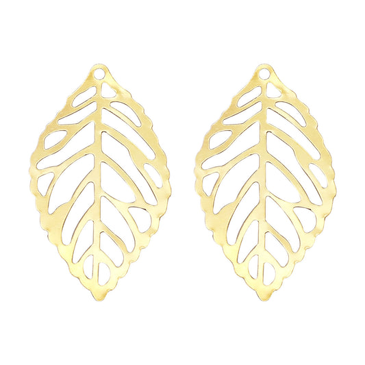 The Mythical Norse Golden Leaf Charms, 50pcs/Pack 35x20mm Iron Material Openwork Leaves Pendant for Necklace Bracelet Earring Accessories DIY Crafts Supplies