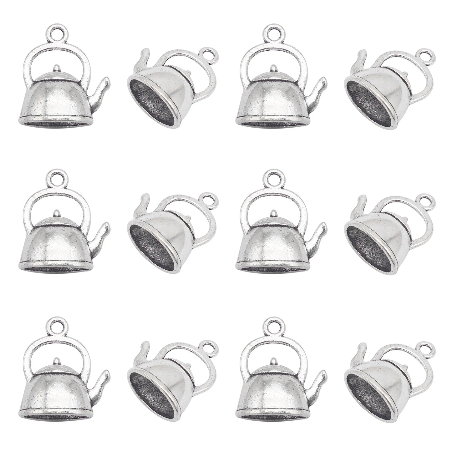 12PCS 19x16mm Retro Silver Kettle Charms 3D Alloy Teapot Pendant DIY Jewelry Accessories Necklace Bracelet Earrings Charm Pendant