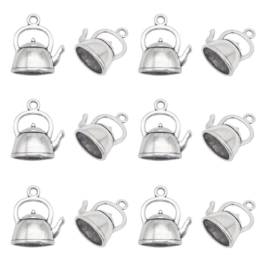 12PCS 19x16mm Retro Silver Kettle Charms 3D Alloy Teapot Pendant DIY Jewelry Accessories Necklace Bracelet Earrings Charm Pendant