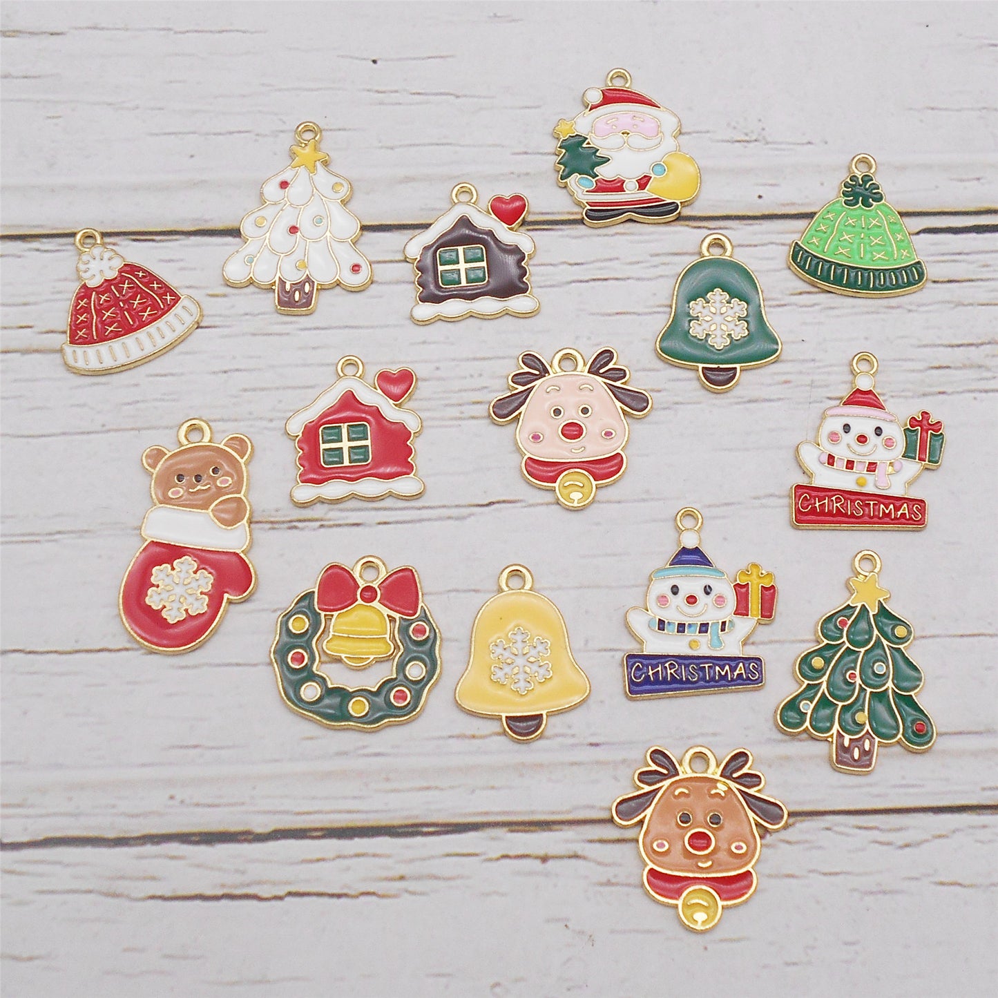 30 Pieces Christmas Holiday Charm Alloy Enamel Bell Snowman Xmas Tree Pendants for Jewelry Necklace Earring Bracelet Making Home Decoration Craft DIY