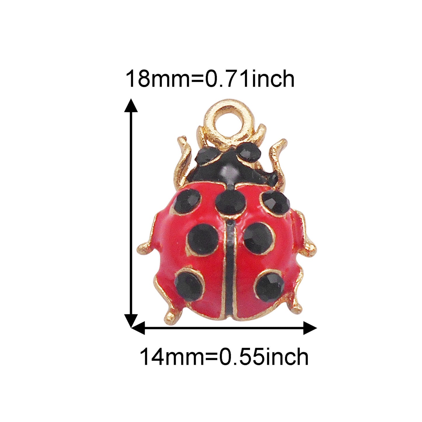 6PCS 18x14mm Alloy Seven-Spotted Ladybug Charms Crystal Rhinestone Embellished Ladybug Pendants for DIY Necklace Bracelet Earring Accessories Crafts Keychain Decor