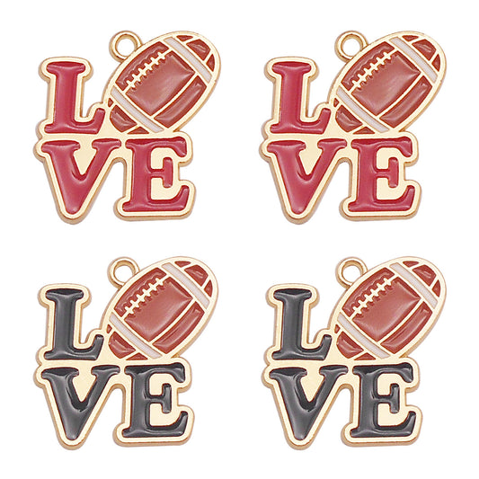 6PCS 24x22mm Gold-Tone Base 'Love' & Rugby Pendants Enamel Alloy American Football Designed Charms for Personalized Jewelry Making Accessories Necklace Bracelet Earrings Decor
