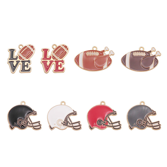 8PCS Alloy American Football Charms Enamel Tiny Helmet Pendants for DIY Jewelry Making Accessories Crafts Decor