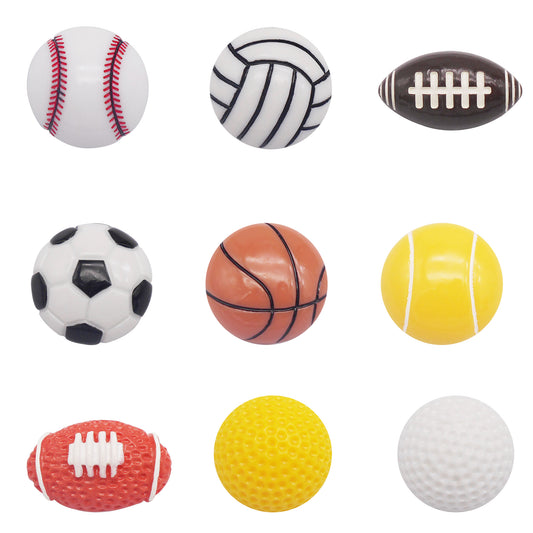 9PCS Resin Flat Back Round Embellishment Dome Football Basketball Baseball Pattern Cabochons for DIY Crafts Supplies, Hair Clip&Phone Case Decoration