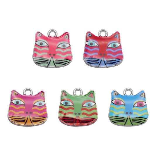 5PCS 17.5x17mm Painted Owl Charms Enamel Owl Head Pattern Pendants Japanese-style Kawaii Dangle for DIY Jewelry Findings Earrings Necklace Decor