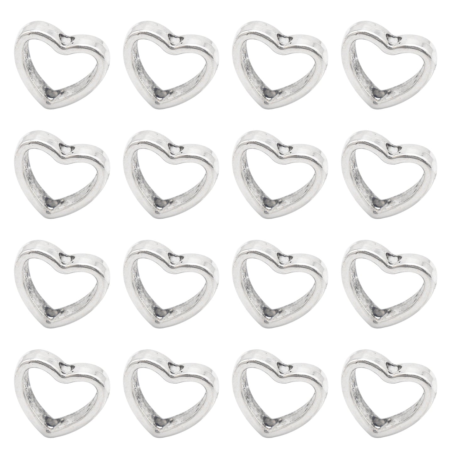 16PCS 10.5x11.5mm Tibetan Silver Love Heart Spacer Beads Hole Diameter 1mm Alloy Heart Bezel Frame Bead Holder-fits 6mm Ball Bead, for DIY Jewelry Accessories Personalized Necklace Bracelet Earrings Making