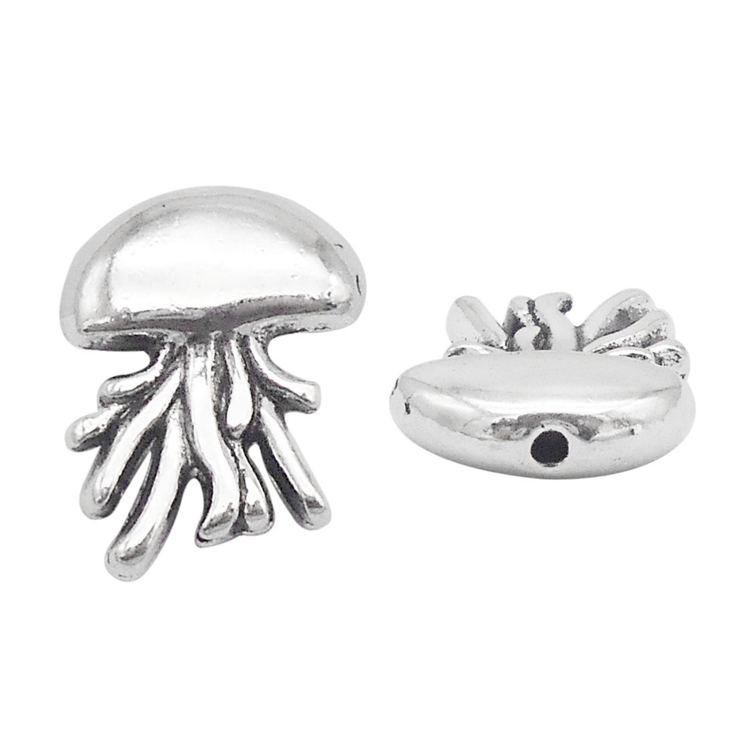 30pcs 14x12mm Antique Silver Jellyfish Hole Beads 1mm Hole Diameter, Alloy Marine Life Designed Spacer Beads for Jewelry Making Supplies DIY Craft Decor