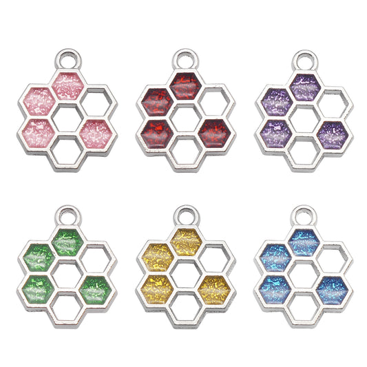 12PCS 19x15mm Alloy Beehive Honeycomb Charms Enamel Hexagon Honeycomb Pendant for DIY Jewelry Supplies Art Crafts Decor Keychain Accessories