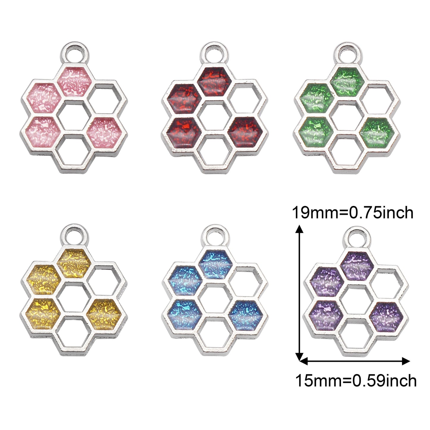 12PCS 19x15mm Alloy Beehive Honeycomb Charms Enamel Hexagon Honeycomb Pendant for DIY Jewelry Supplies Art Crafts Decor Keychain Accessories