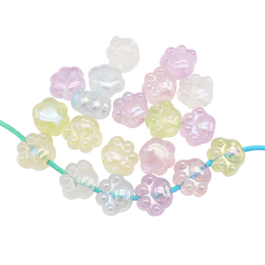 20PCS 17x19mm Transparent Acrylic Beads Hole Diameter 2mm, Colorful Cat Paw Shaped Spacer Loose Beads Diy Jewelry Making Supplies Necklace Bracelet Decoration Crafts Accessories