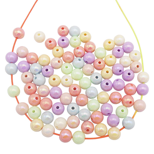 50PCS 10mm Dazzling Color Straight Hole Beads Acrylic Ball Loose Spacer Beads DIY Necklace Bracelet Making Accessories Jewelry Supplies Keychain Crafts Decor