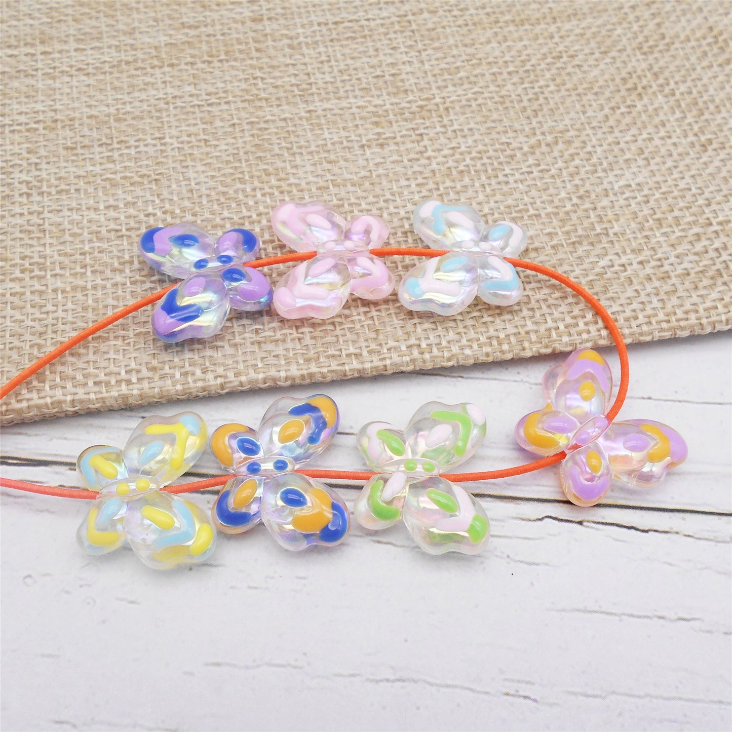 10PCS 18x21mm Cute Butterfly Shaped Beads Acrylic Painted Spacer Loose Beads DIY Necklace Bracelet Accessories Craft Decor Keychain Making Supplies