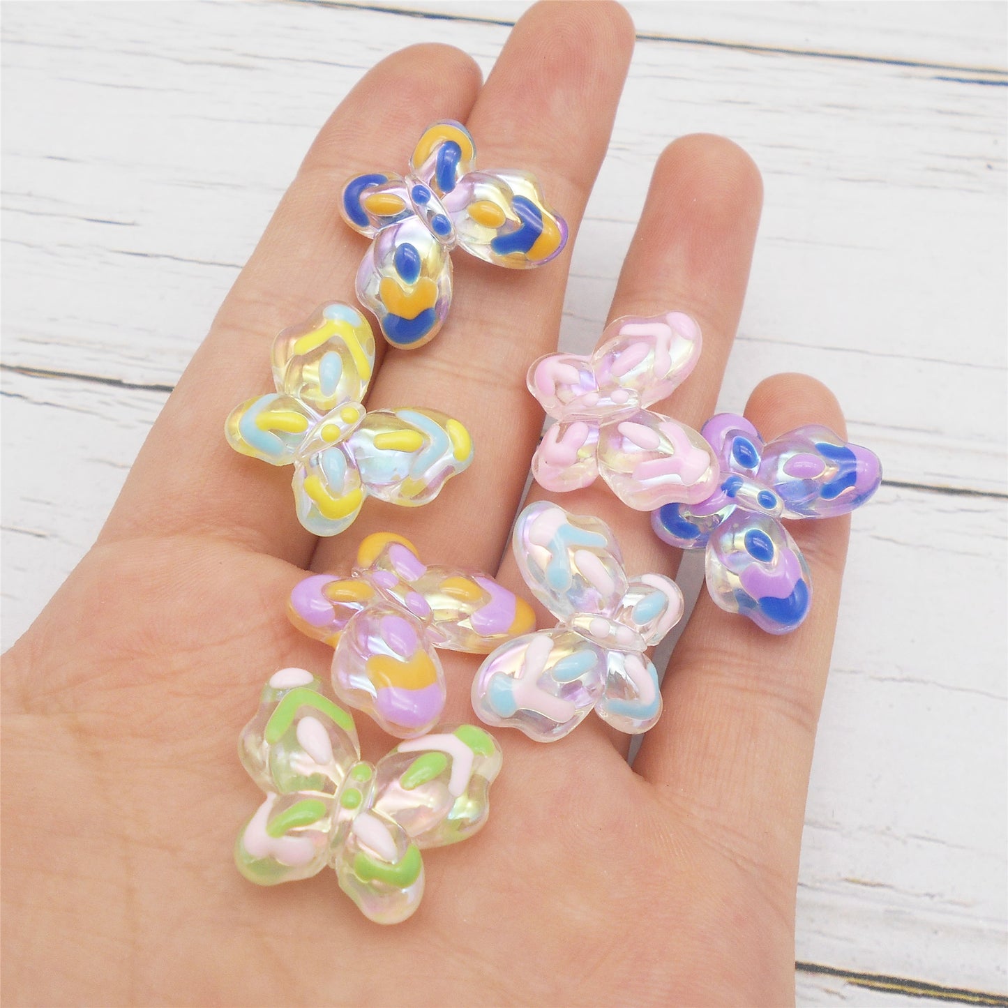 10PCS 18x21mm Cute Butterfly Shaped Beads Acrylic Painted Spacer Loose Beads DIY Necklace Bracelet Accessories Craft Decor Keychain Making Supplies