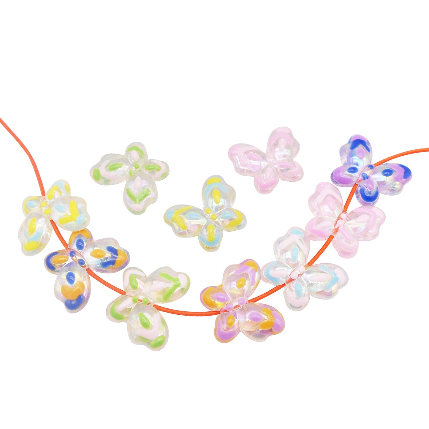 10PCS 18x21mm Cute Butterfly Shaped Beads Acrylic Painted Spacer Loose Beads DIY Necklace Bracelet Accessories Craft Decor Keychain Making Supplies