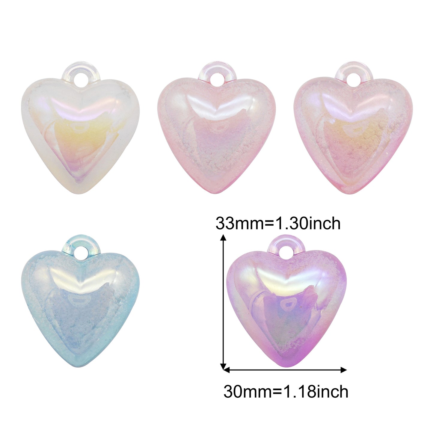 5PCS 33x30mm Sparkling Loving Heart Charms Acrylic Angel Heart Pendant for DIY Jewelry Necklace Making Accessories Earrings Crafts Decor