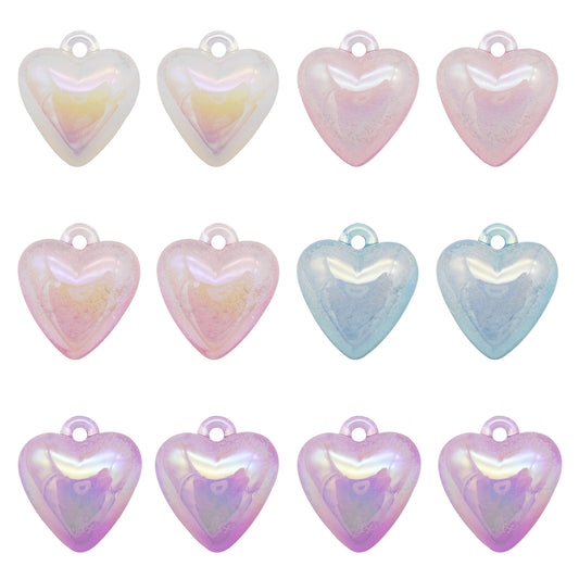 5PCS 33x30mm Sparkling Loving Heart Charms Acrylic Angel Heart Pendant for DIY Jewelry Necklace Making Accessories Earrings Crafts Decor