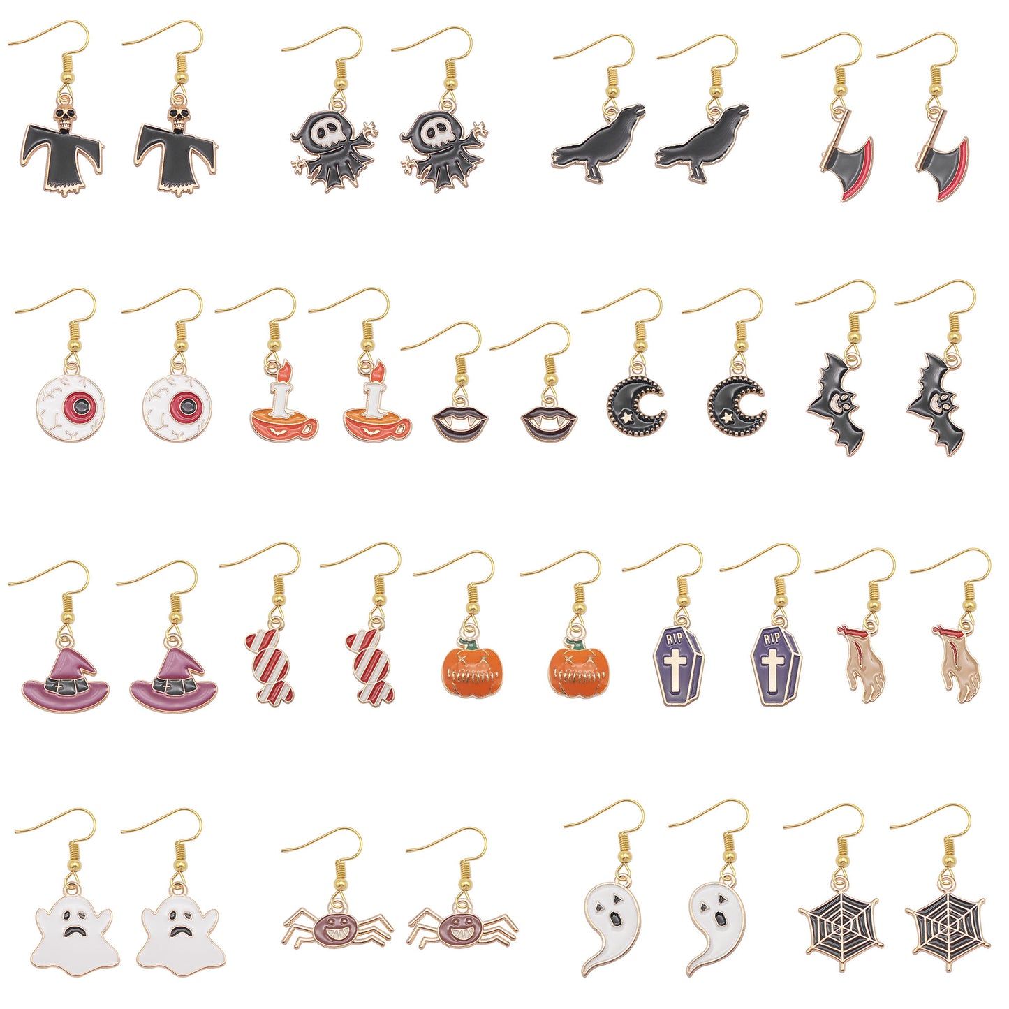 1 Pair Halloween Enamel Dangle Earrings Witch's Hat Eyeball Ghost Raven Designed, Alloy French Hook Earrings Hypoallergenic Women Ladies Earring Piercing Jewelry Festival Ear Decor