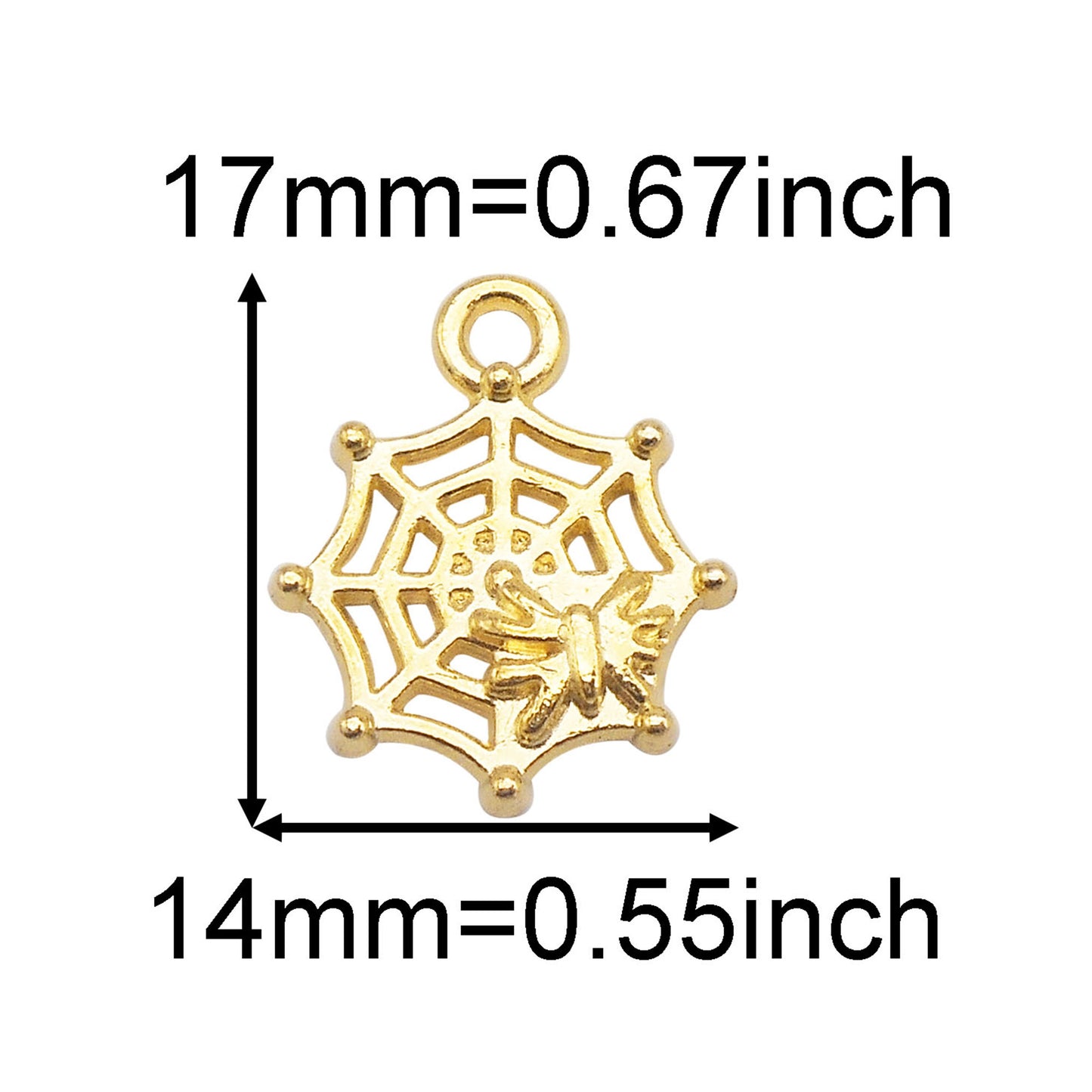 20PCS Quality Plated Golden Spider Bat Charms Metal Halloween Pumpkin Cobweb Pendant for Jewelry Making DIY Crafts Decor