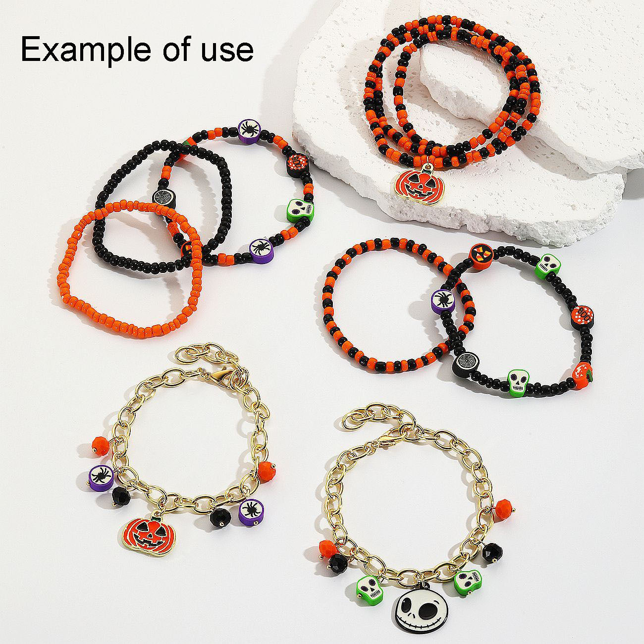 100Pcs 10mm Halloween Theme Polymer Clay Bead Hole Size 1mm Ghost Skeleton Pattern Spacer Beads for DIY Jewelry Necklace Bracelet Making Phone Chain Craft Decor