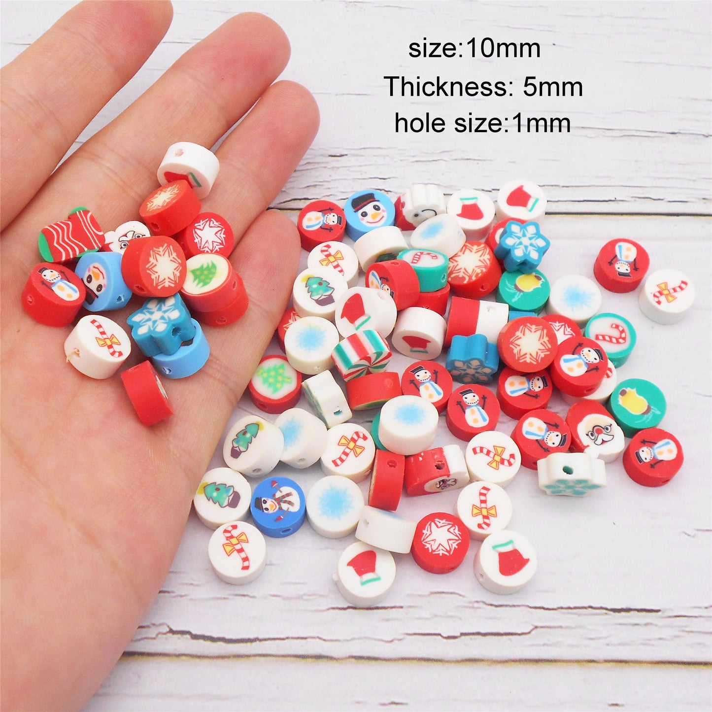 100Pcs 10mm Snowflake Snowman Pattern Beads Polymer Clay Christmas Series Spacer Beads for Jewelry Making Phone Chain Decor