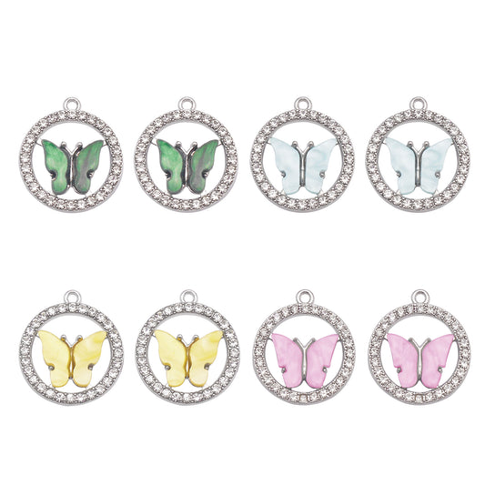 8Pcs 24.5x22mm Alloy Bezel Crystal Rhinestone Setting Butterfly Charms White k Color Acrylic Butterfly Jewelry Pendants for Necklace Bracelet Earrings Making Crafts Decor