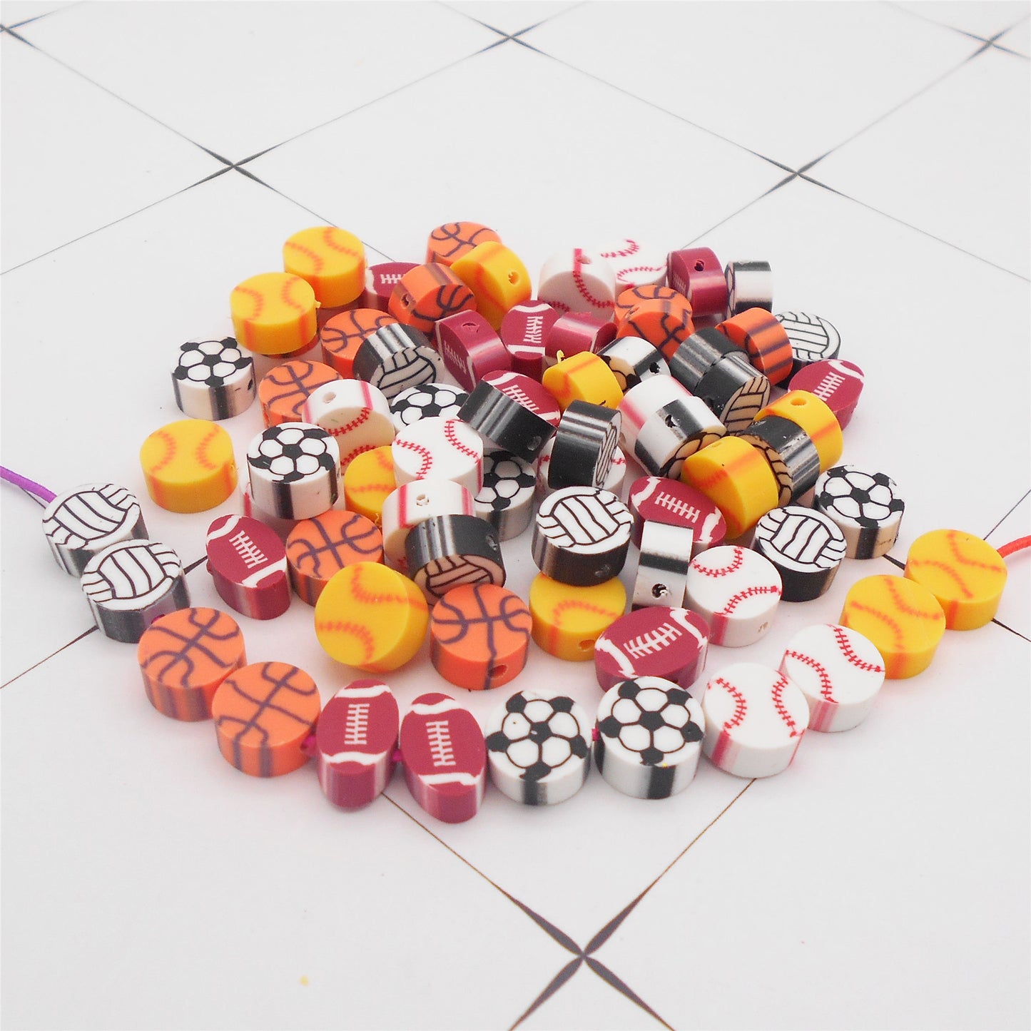 50Pcs 10mm Polymer Clay Beads Sport Ball Pattern Spacer Beads DIY Jewelry Making Accessories Phone Chain Crafts Decor