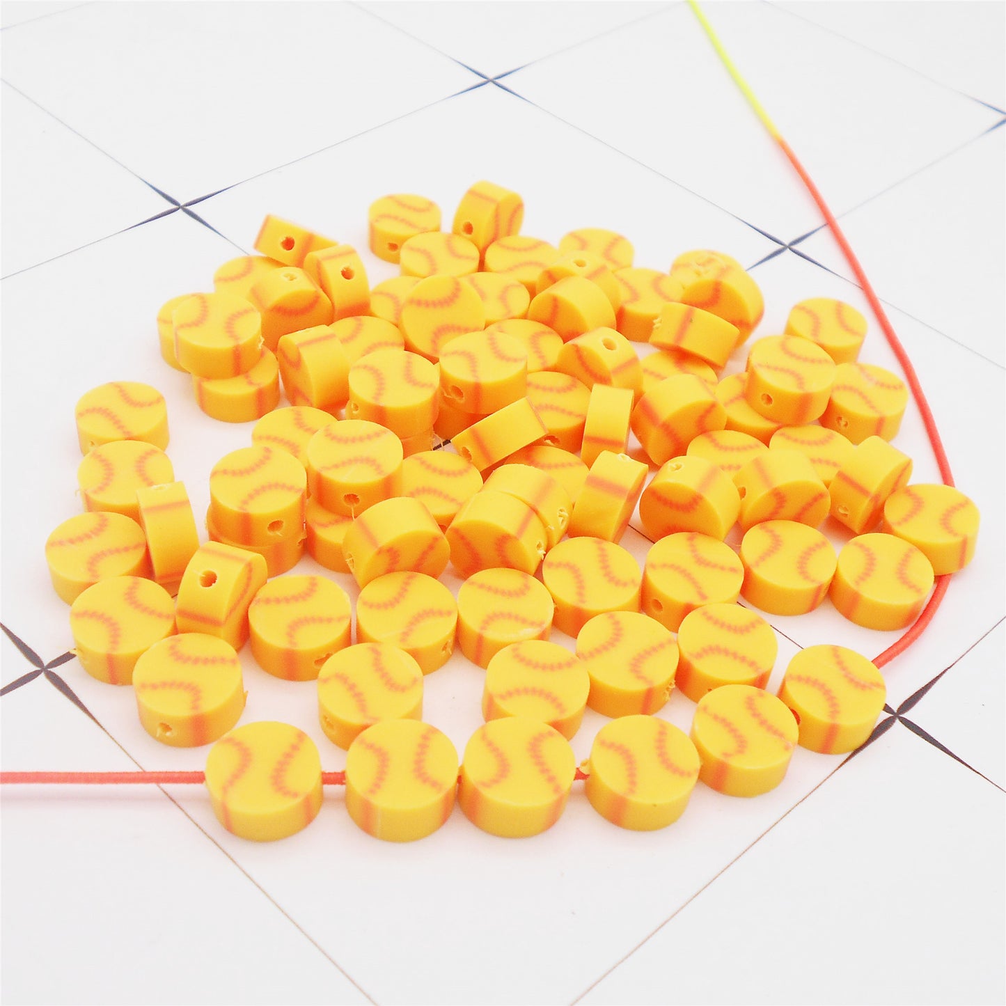 50Pcs 10mm Polymer Clay Beads Sport Ball Pattern Spacer Beads DIY Jewelry Making Accessories Phone Chain Crafts Decor