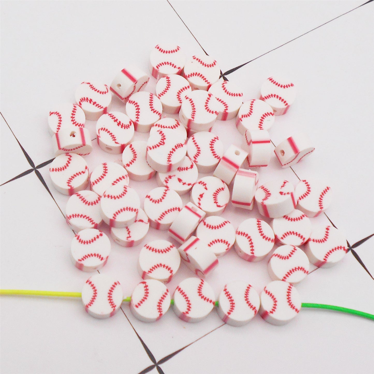 50Pcs 10mm Polymer Clay Beads Sport Ball Pattern Spacer Beads DIY Jewelry Making Accessories Phone Chain Crafts Decor