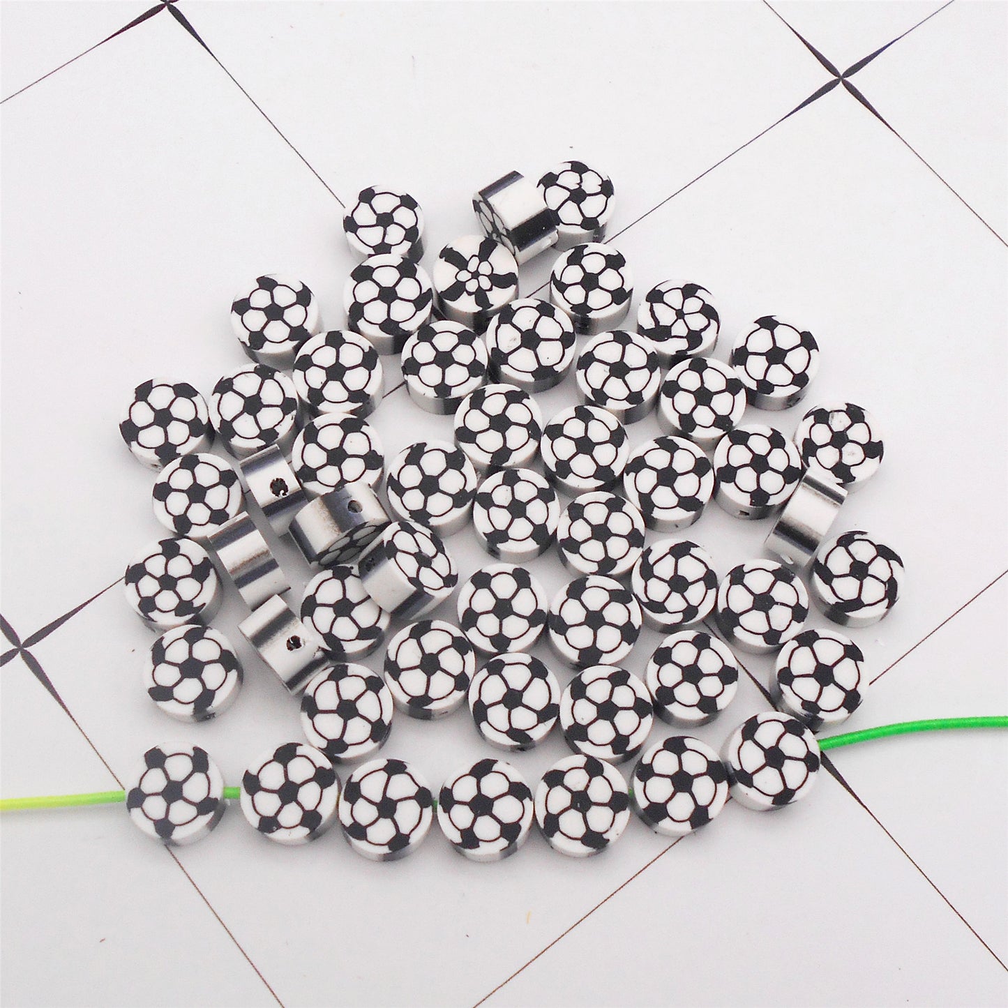 50Pcs 10mm Polymer Clay Beads Sport Ball Pattern Spacer Beads DIY Jewelry Making Accessories Phone Chain Crafts Decor