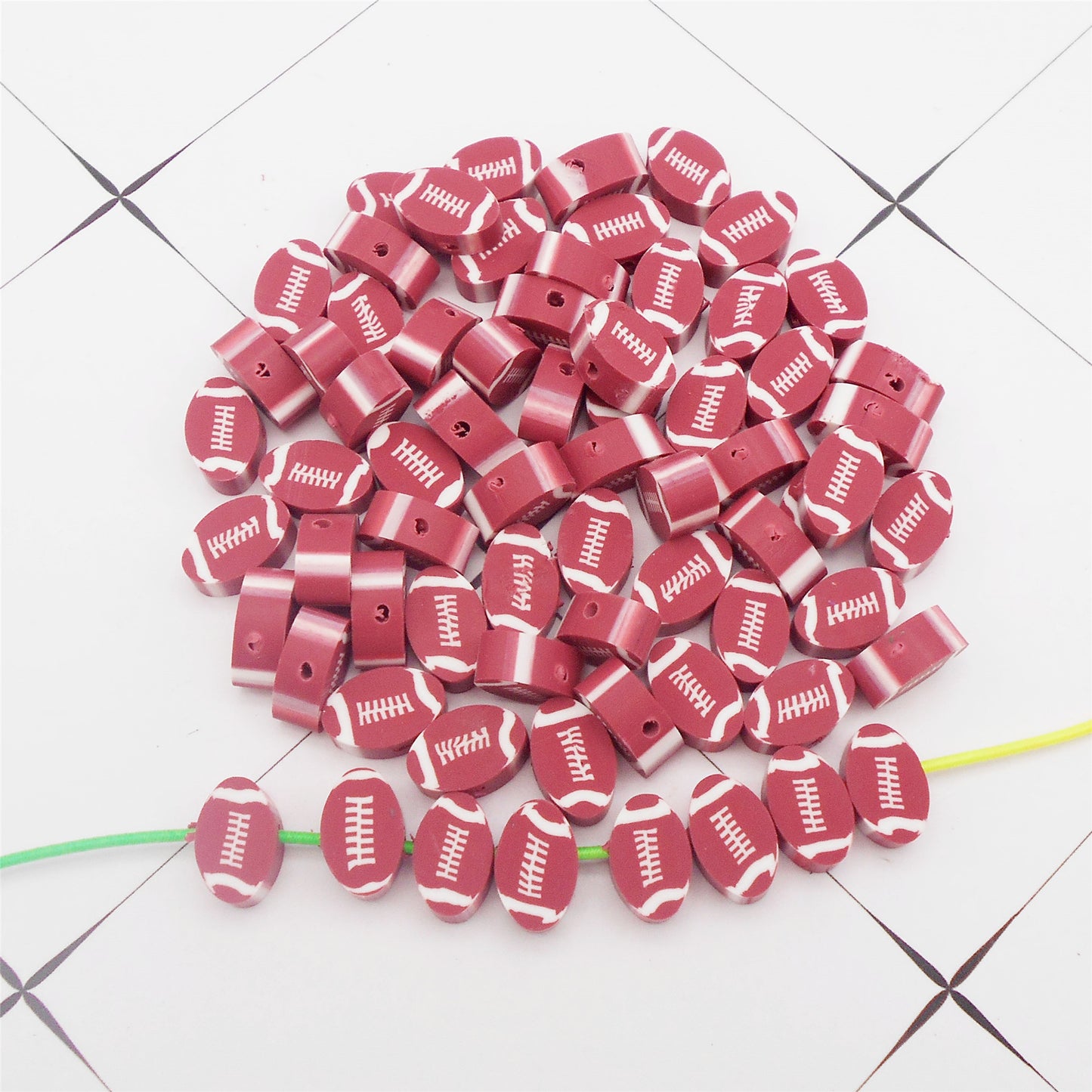 50Pcs 10mm Polymer Clay Beads Sport Ball Pattern Spacer Beads DIY Jewelry Making Accessories Phone Chain Crafts Decor