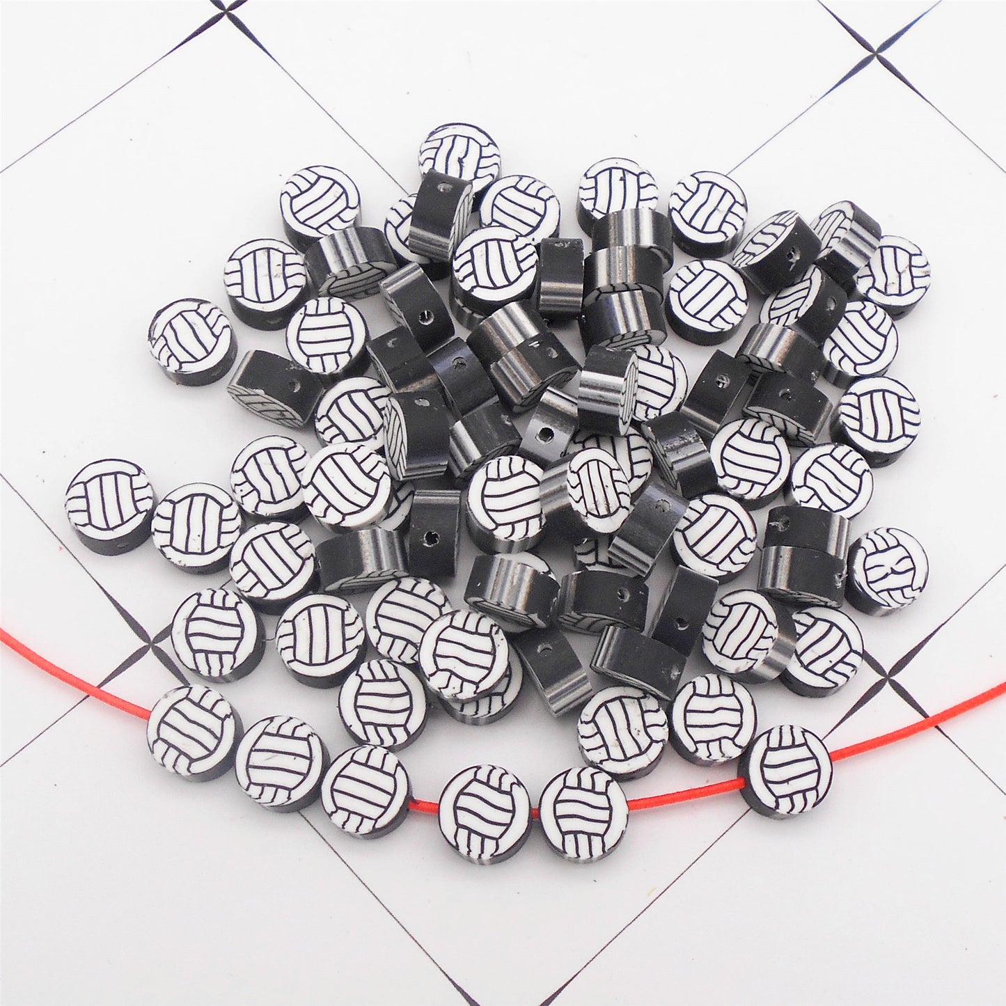 50Pcs 10mm Polymer Clay Beads Sport Ball Pattern Spacer Beads DIY Jewelry Making Accessories Phone Chain Crafts Decor
