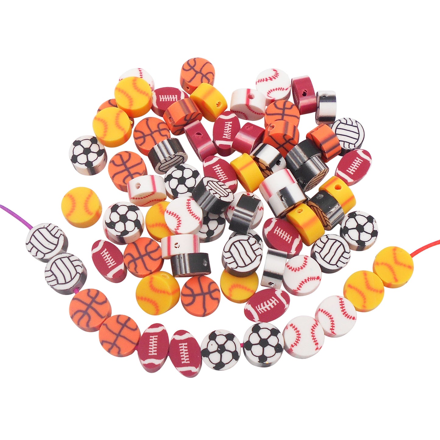 50Pcs 10mm Polymer Clay Beads Sport Ball Pattern Spacer Beads DIY Jewelry Making Accessories Phone Chain Crafts Decor