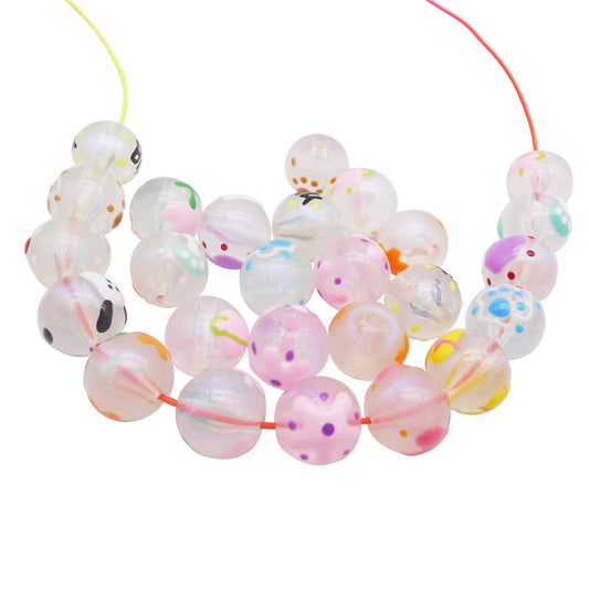 10Pcs 16mm Colorful Hand-Painted Beads Translucent Plastic Spacer Beads for Bracelet Necklace Making Accessories Phone Chain Decor