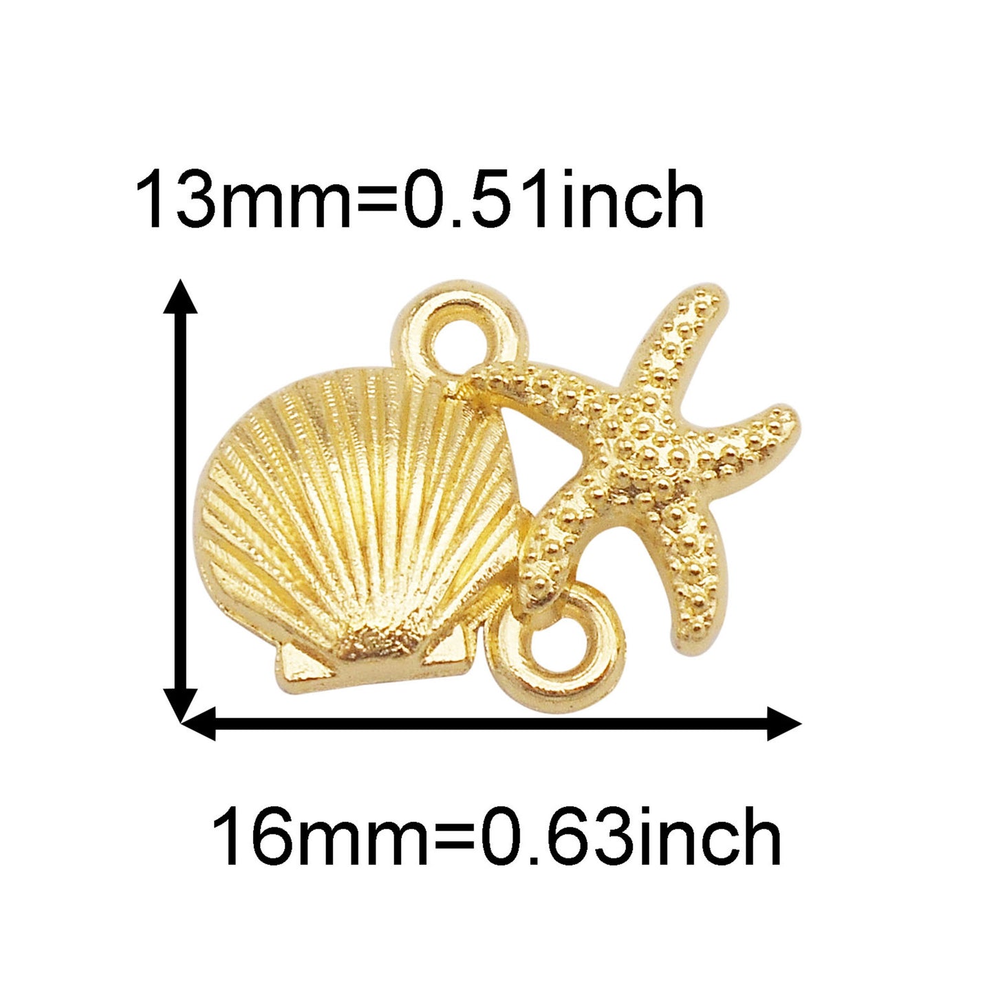 20Pcs 13x16mm Retro Gold Seashell & Starfish Combo Charms Metal Marine Life Pendants for Jewelry Making DIY Crafts Decor