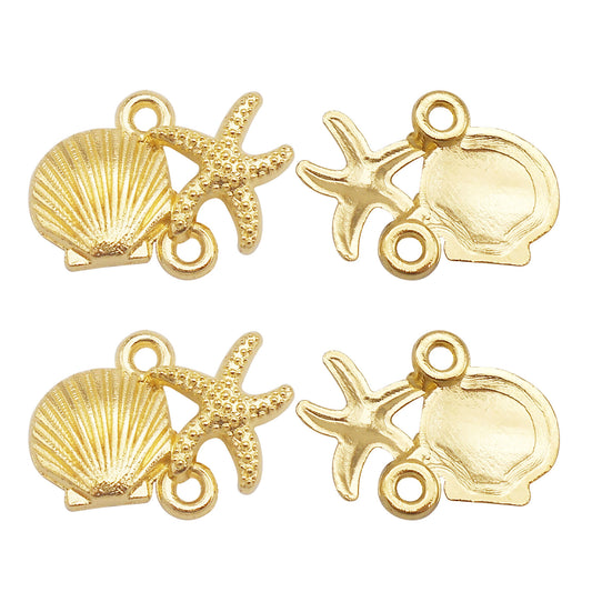 20Pcs 13x16mm Retro Gold Seashell & Starfish Combo Charms Metal Marine Life Pendants for Jewelry Making DIY Crafts Decor
