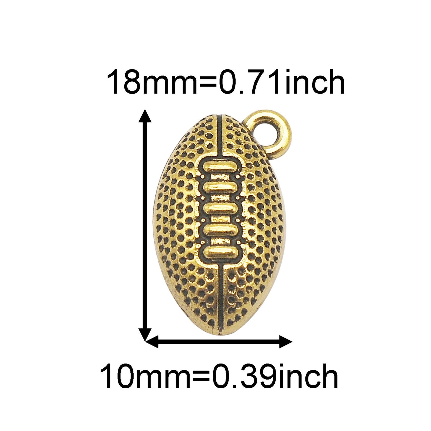 30Pcs 18x10mm Retro Gold American Football Charms Metal Sport Ball Designed for Pendant Jewelry Making, DIY Crafts Decoration