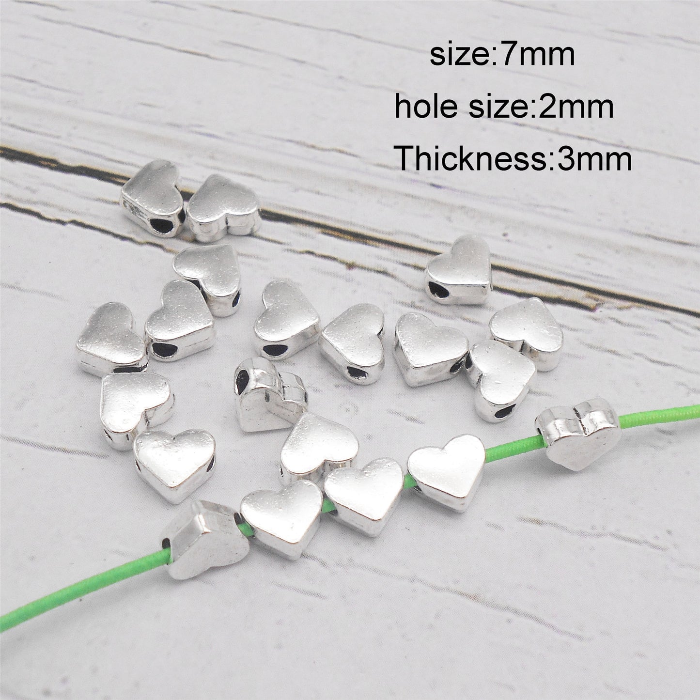 50Pcs 7mm Polished Heart Beads Smooth Metal Spacer Beads Retro Silver Accessories for Jewelry Necklace Bracelet Making DIY Crafts Supplies