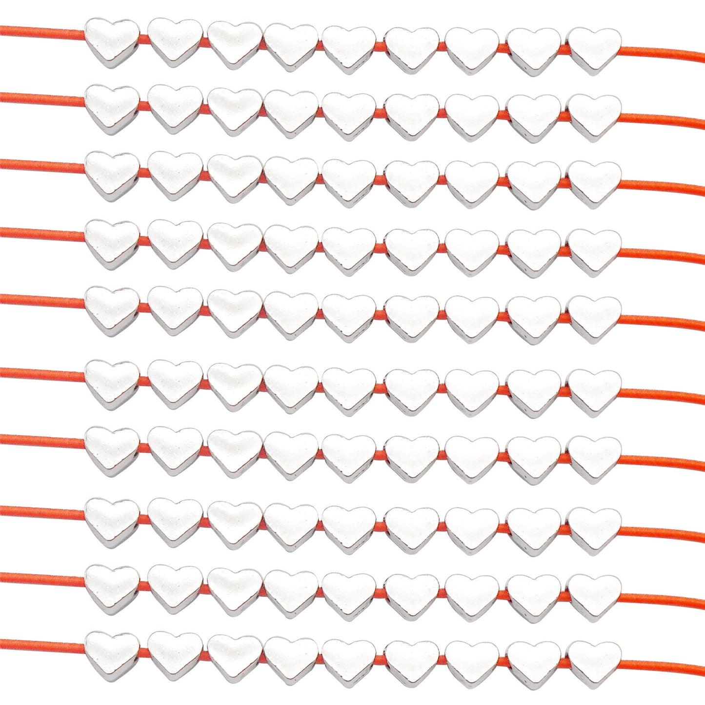 50Pcs 7mm Polished Heart Beads Smooth Metal Spacer Beads Retro Silver Accessories for Jewelry Necklace Bracelet Making DIY Crafts Supplies