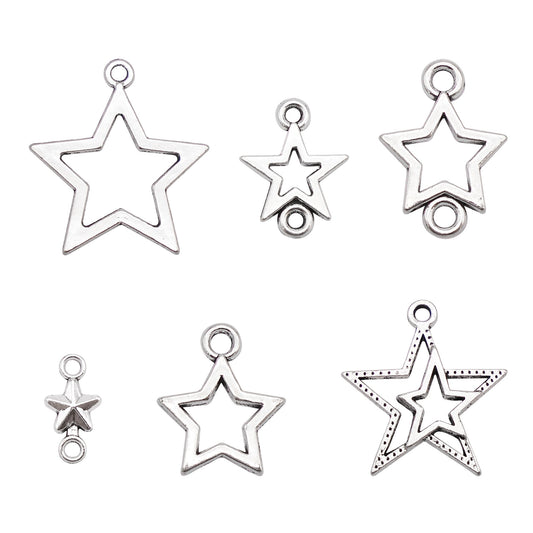 24Pcs Metal Pentagram Charms Antiqued Silver Star Pendant Connector for Jewelry Making, Keychain Decor, DIY Crafts Supplies
