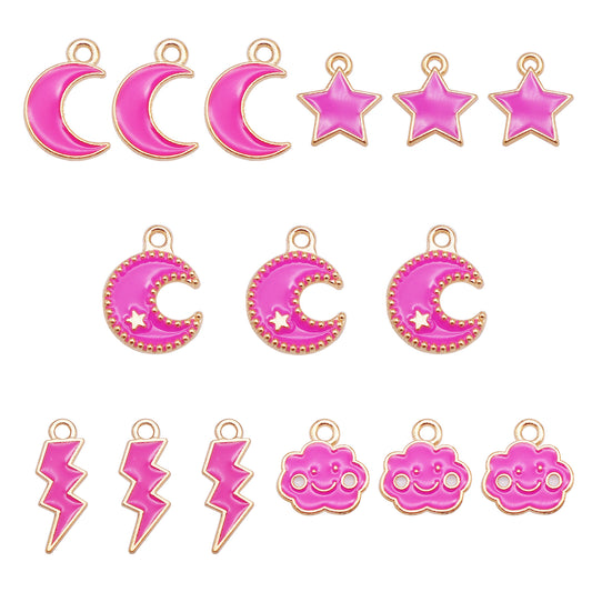 15Pcs Metal Moon Star Charms Enamel Lightning Cloud Pendants for DIY Jewelry Making Necklace Bracelet Earrings Decor Crafts Supplies