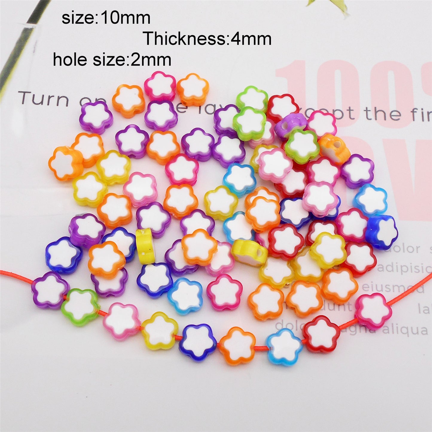 50Pcs 10mm Flower Shaped Beads Plum Blossom Pattern Spacer Beads Plastic Accessories for Necklace Bracelet Earrings Making, Phone Chain Crafts Decor